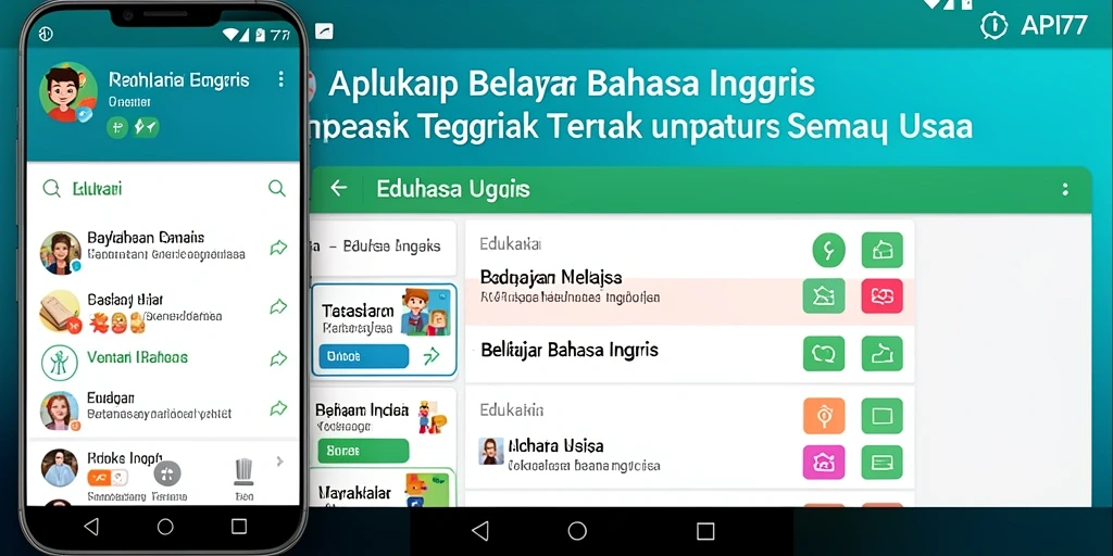 Tampilan antarmuka API77 untuk belajar bahasa Inggris yang menarik dan interaktif.
