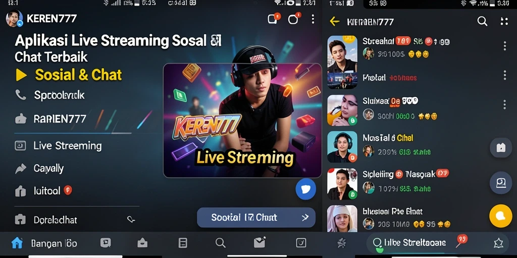 Antarmuka aplikasi KEREN777 yang menarik dan mudah digunakan untuk Live Streaming.