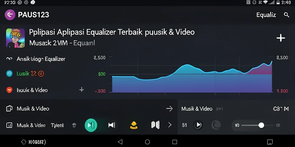 Tampilan antarmuka aplikasi PAUS123 dengan pengaturan Equalizer.