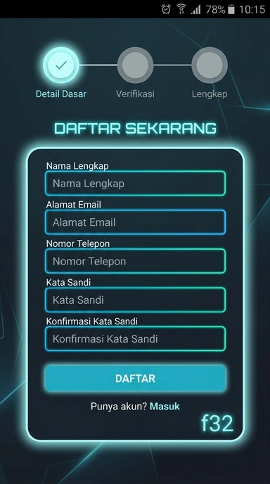 Tampilan halaman daftar f32